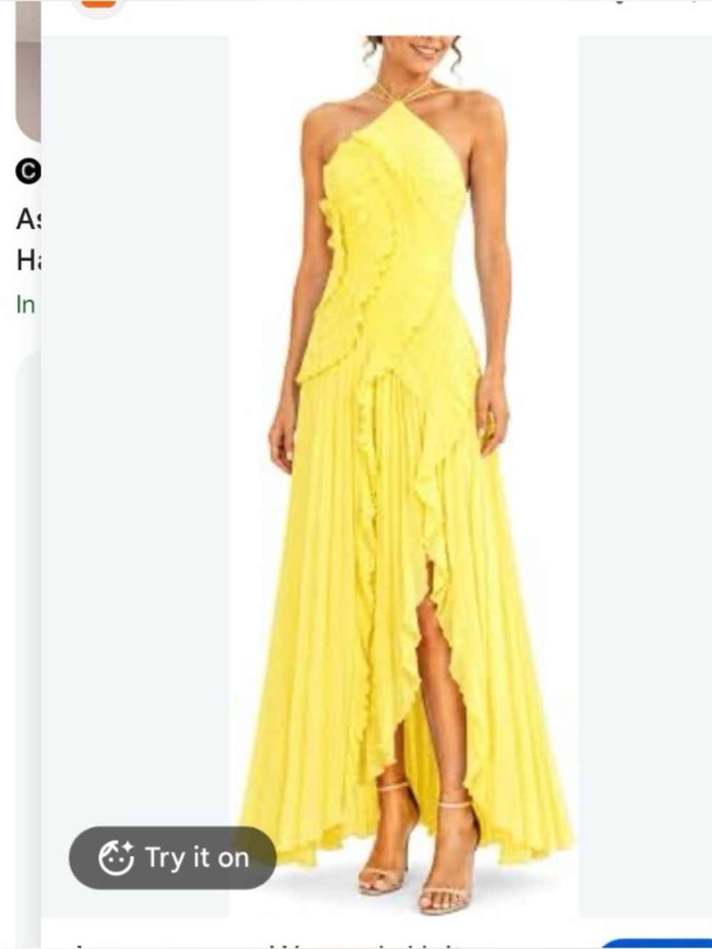 New Women Medium Yellow halter-neck pleated maxi dress with vertical ruffles